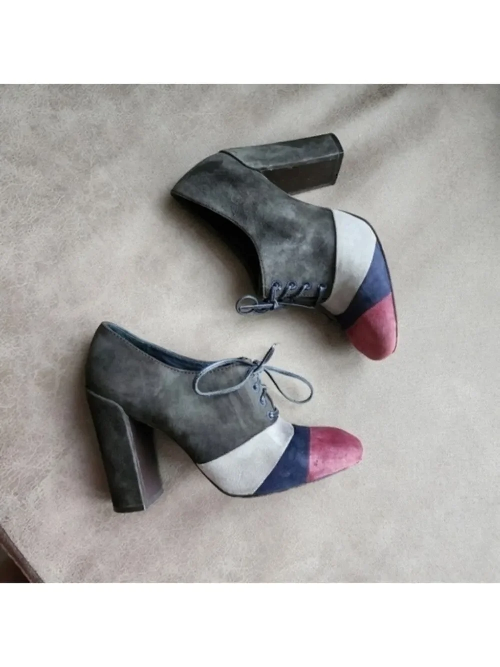 Tory Burch Suede Lace Up Block Heel Oxford